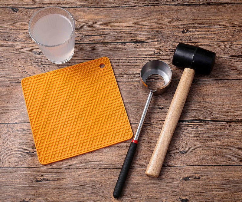 CJFocus Coconut Opener Tool Set, Food Grade Stainless Steel Coco Opener Kit for Coconut Young & Mature, Coconut Shell Puncher Knife, Rubber Hammer with Wood Handle, Silicone Mat Shockproof - Image 3